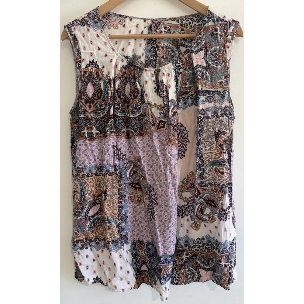 Soyaconcept Womens Blouse Large Soft Paisley Patchwork Sleeveless Boho Artsy Top